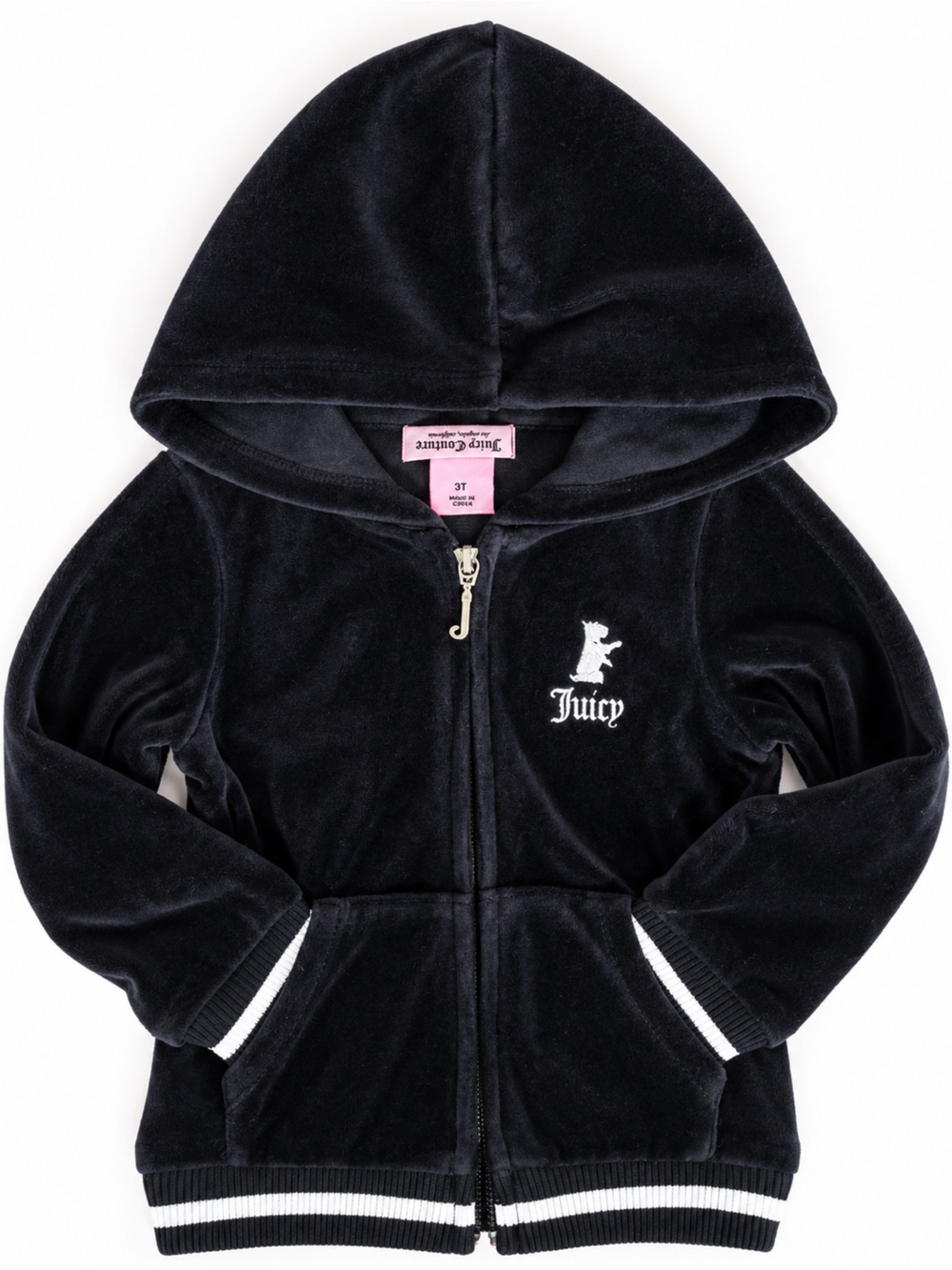 Juicy Couture Girls 3T Black Velour Zip Up Hoodie Rhinestone Logo Y2K